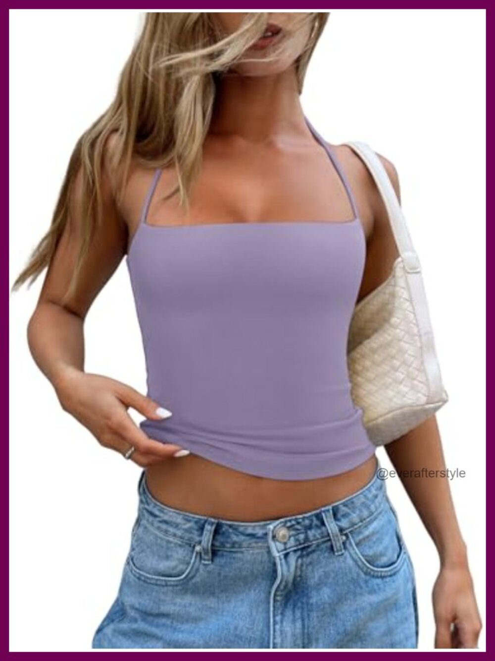 Women's Square Neck Halter Crop Tank Top Sleeveless Backless Fitted